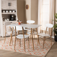 Baxton Studio LY-N0537A-5PC Dining Set Wayne Modern and Contemporary White and Walnut Finished Metal 5-Piece Dining Set